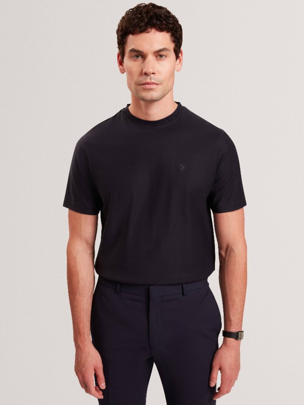 Ted Baker Kaelith Short Sleeve Herringbone Tee-Black-Fit Regular- Size 7